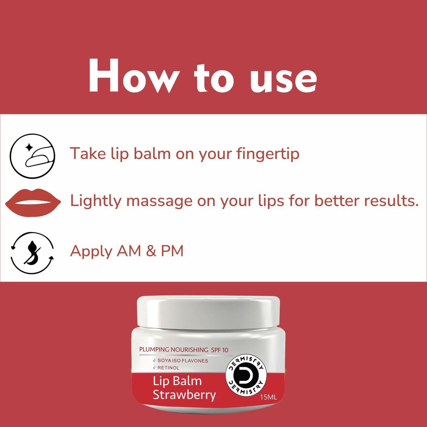 Dermistry Plumping Nourishing SPF10 Lip Balm Cocoa Butter & Strawberry for Dry Dark Chapped Lips