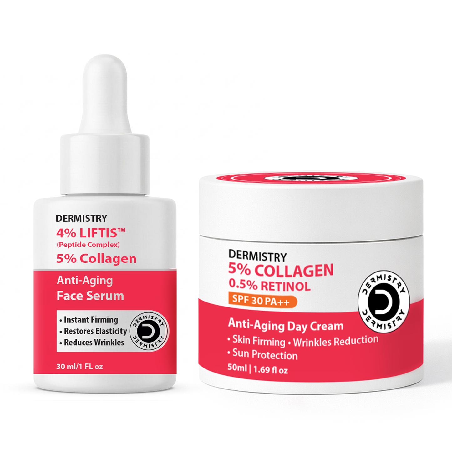 Dermistry Instant Skin Lifting Firming Tightening 4% Liftis Retinol Collagen Boost Day Night Anti Aging Face Serum & SPF 30 Cream For Ageing Wrinkles Dark Circles
