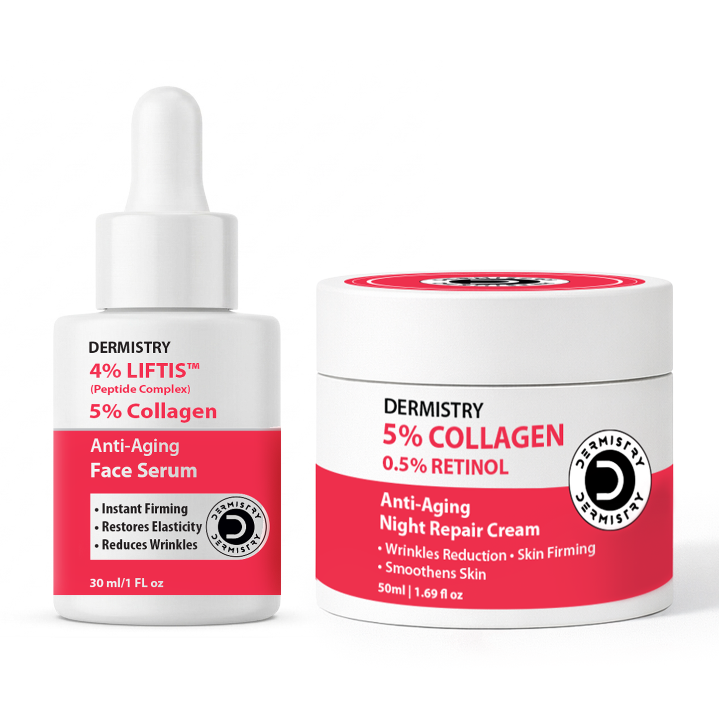 Dermistry Anti Aging Retinol Collagen Skin Firming Lifting Tightening Night Moisturizer Face Cream & 4% Liftis Face Serum