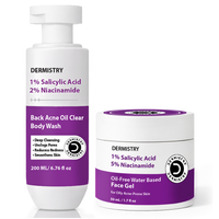 Dermistry 1% Salicylic Acid Back Acne Open Pores Exfoliating Body Wash & Oil Free Water Based Day Night Face Moisturizer