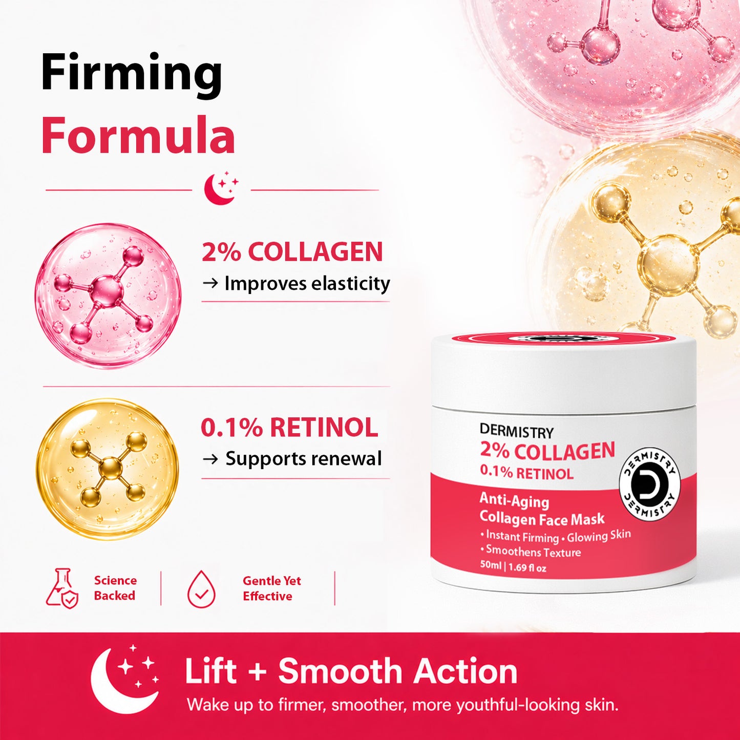 Dermistry Instant Skin Lifting Firming Tightening Retinol Collagen Boost Day Night Anti Aging Face Pack Mask & 4% Liftis Serum For Ageing Wrinkles