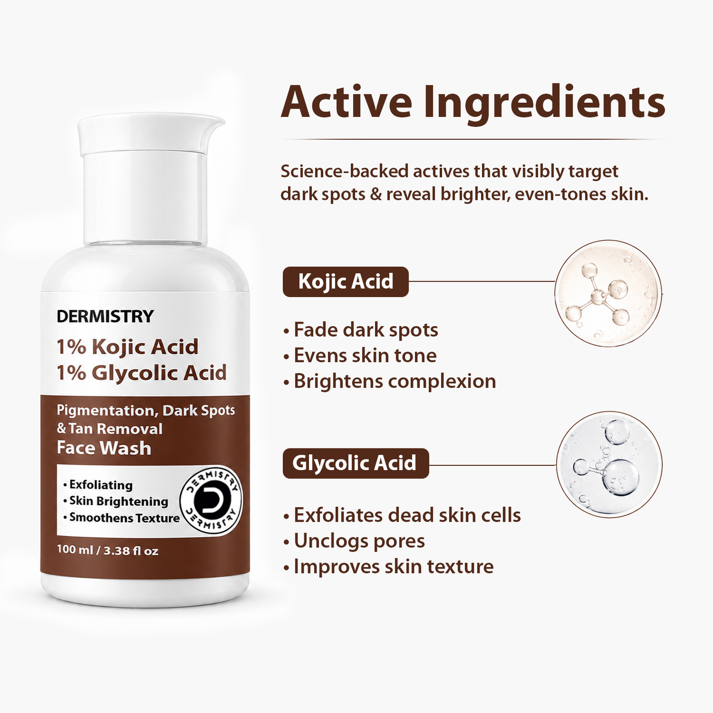 Dermistry 1% Kojic Acid 5% Niacinamide Instant Pigmentation Uneven Tone Dark Spots D De Tan Removal Skin Lightening Brightening Glowing Face Cream & Face Wash