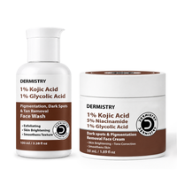 Dermistry 1% Kojic Acid 5% Niacinamide Instant Pigmentation Uneven Tone Dark Spots D De Tan Removal Skin Lightening Brightening Glowing Face Cream & Face Wash