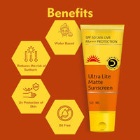 Dermistry Ultra Lite Matte Oil Free Water Based & 1% Hyaluronic Sunscreen SPF 50 For Oily Acne Prone, Dry & Combination Skin