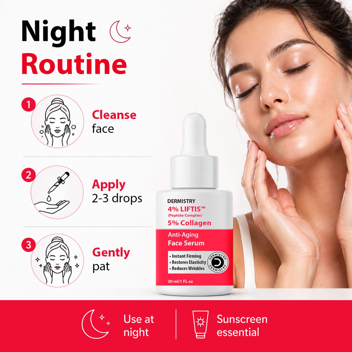 Dermistry Instant Skin Lifting Firming Tightening 4% Liftis Retinol Collagen Boost Day Night Anti Aging Face Serum & SPF 30 Cream For Ageing Wrinkles Dark Circles