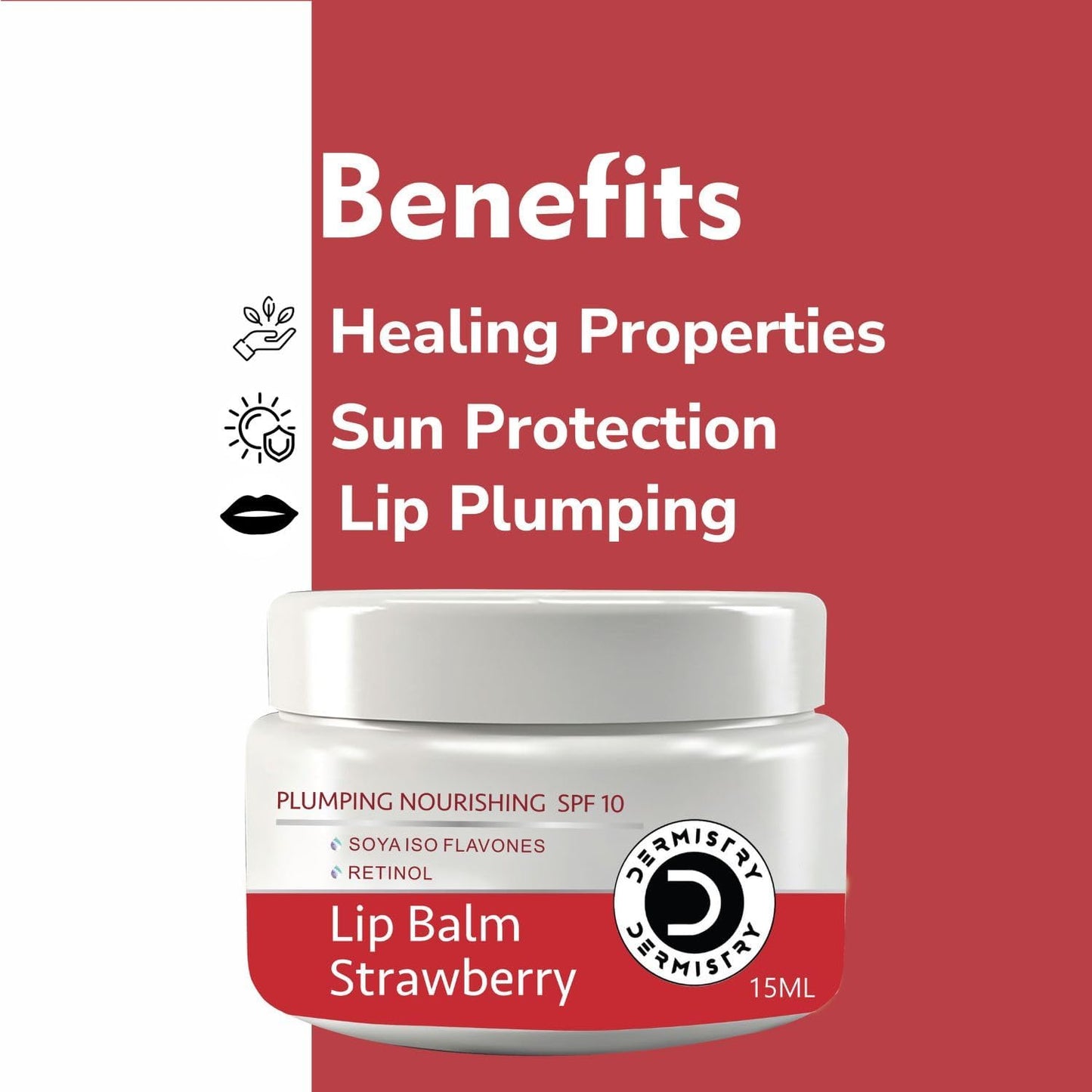 Dermistry Plumping Nourishing SPF10 Lip Balm Cocoa Butter & Strawberry for Dry Dark Chapped Lips