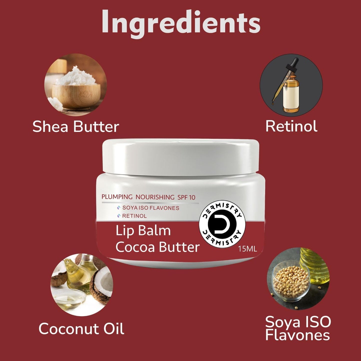 Dermistry Plumping Nourishing SPF10 Lip Balm Cocoa Butter & Strawberry for Dry Dark Chapped Lips