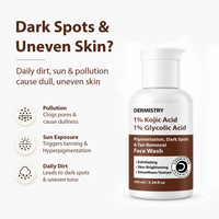 Dermistry 1% Kojic Acid 5% Niacinamide Instant Pigmentation Uneven Tone Dark Spots D De Tan Removal Skin Lightening Brightening Glowing Face Cream & Face Wash