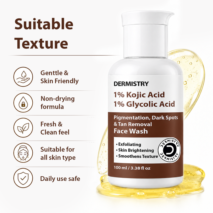 Dermistry 1% Kojic Acid 5% Niacinamide Instant Pigmentation Uneven Tone Dark Spots D De Tan Removal Skin Lightening Brightening Glowing Face Cream & Face Wash
