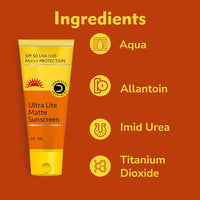 Dermistry Ultra Lite Matte Oil Free Water Based & 1% Hyaluronic Sunscreen SPF 50 For Oily Acne Prone, Dry & Combination Skin