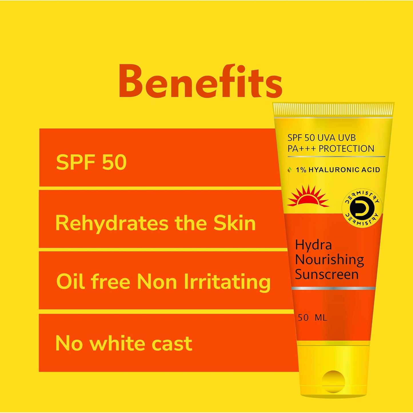 Dermistry Ultra Lite Matte Oil Free Water Based & 1% Hyaluronic Sunscreen SPF 50 For Oily Acne Prone, Dry & Combination Skin