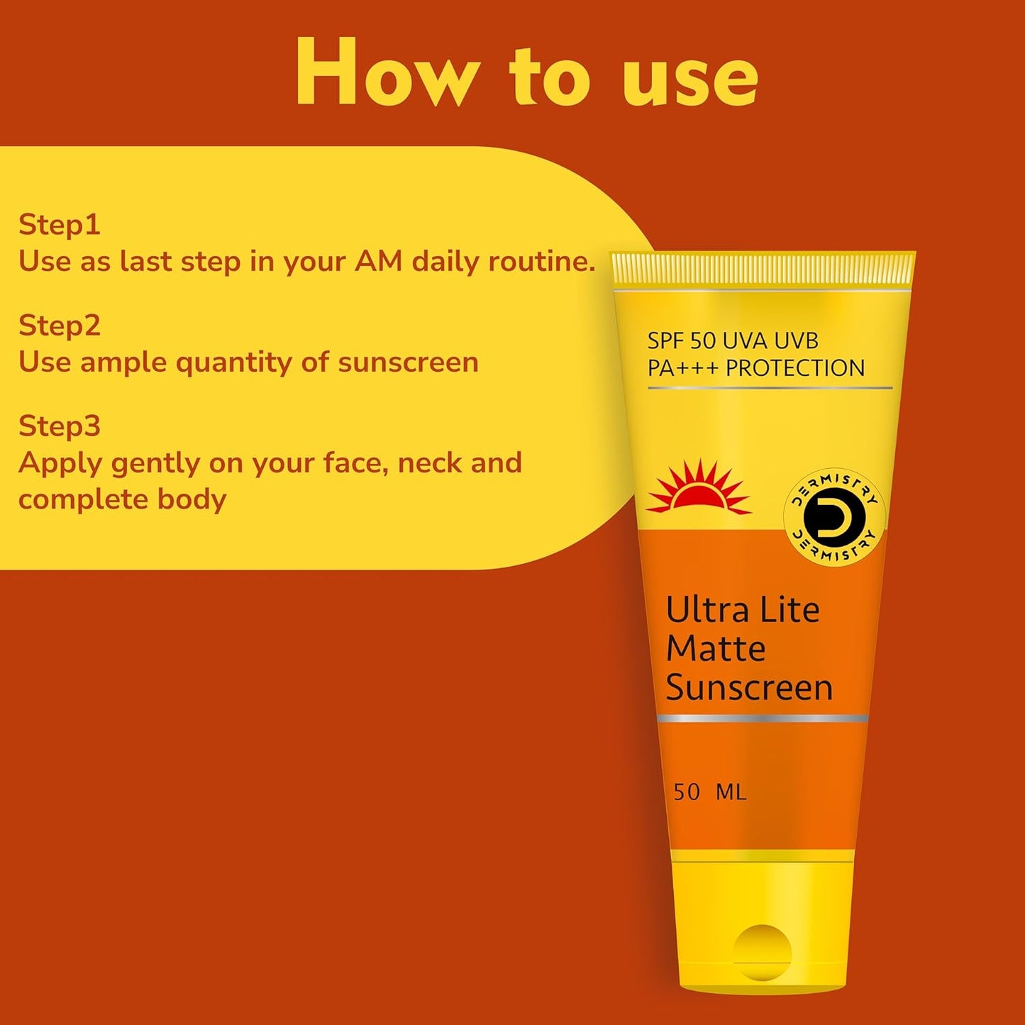 Dermistry Ultra Lite Matte Oil Free Water Based & 1% Hyaluronic Sunscreen SPF 50 For Oily Acne Prone, Dry & Combination Skin