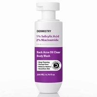 Dermistry 1% Salicylic Acid Back Acne Open Pores Exfoliating Body Wash & Oil Free Water Based Day Night Face Moisturizer